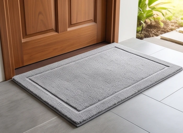 Tấm thảm trải sàn màu xám bạc đặt ngay sát bậc cửa chính giúp ngăn cản luồng sát khí xâm nhập vào bên trong ngôi nhà