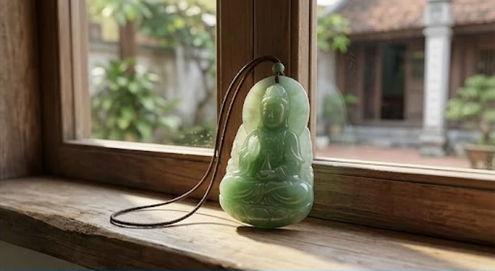 Mặt đá Phật bản mệnh sạch sẽ được phơi dưới ánh nắng ban mai dịu nhẹ