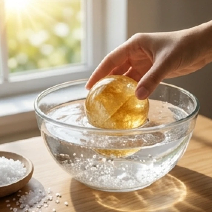 Quy trình ngâm muối và phơi nắng sớm làm sạch uế khí giúp kích hoạt năng lượng đá thạch anh vàng
