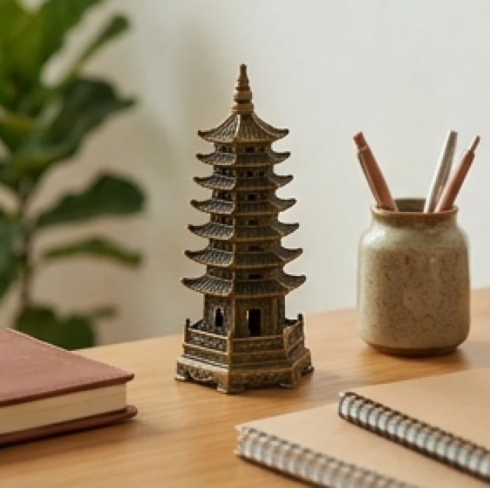Tháp Văn Xương bằng đồng bài trí trang trọng trên bàn làm việc giúp ổn định tài lộc và tâm trí