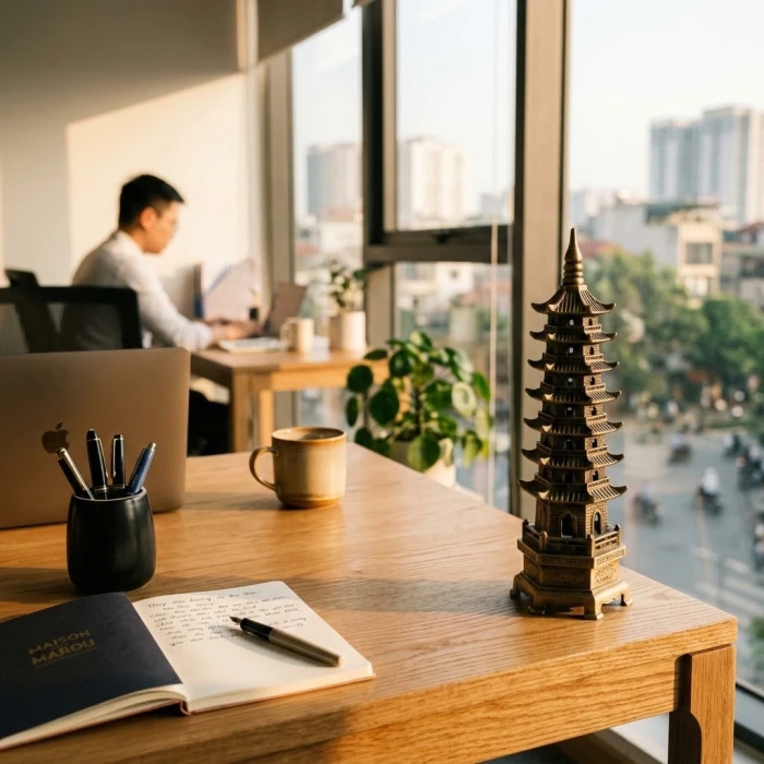Tháp Văn Xương đặt ở góc Bạch Hổ giúp thu hút cát khí cho bàn làm việc hợp phong thủy tuổi Hợi