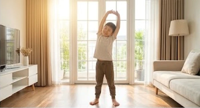 Bé trai tuổi Giáp Ngọ 2014 rèn luyện thể thao buổi sáng giúp tăng cường sức khỏe và tinh thần