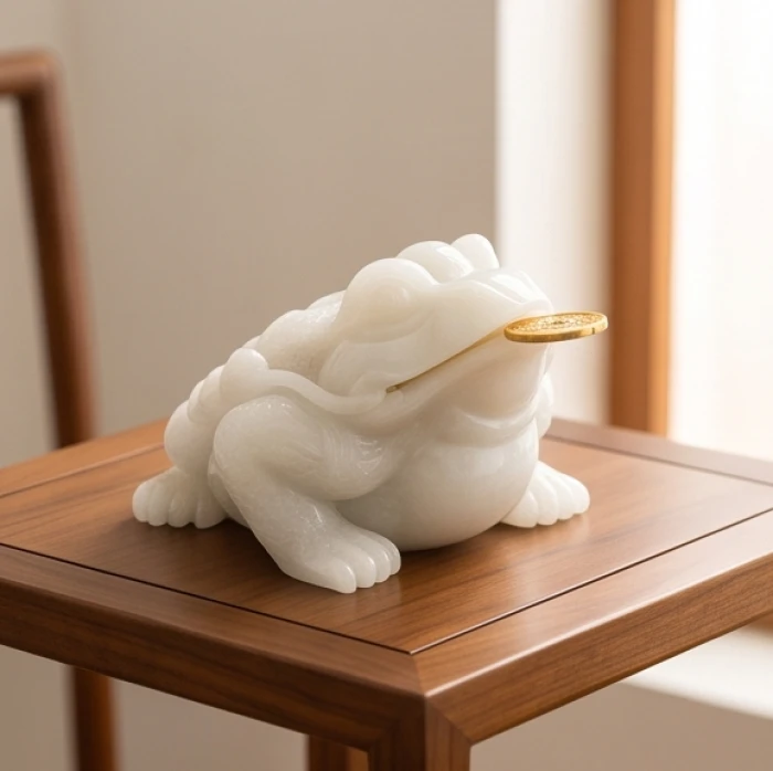 Tượng thiềm thừ làm từ đá bạch ngọc và thạch anh trắng tinh khiết cho người mệnh Kim Quý Dậu