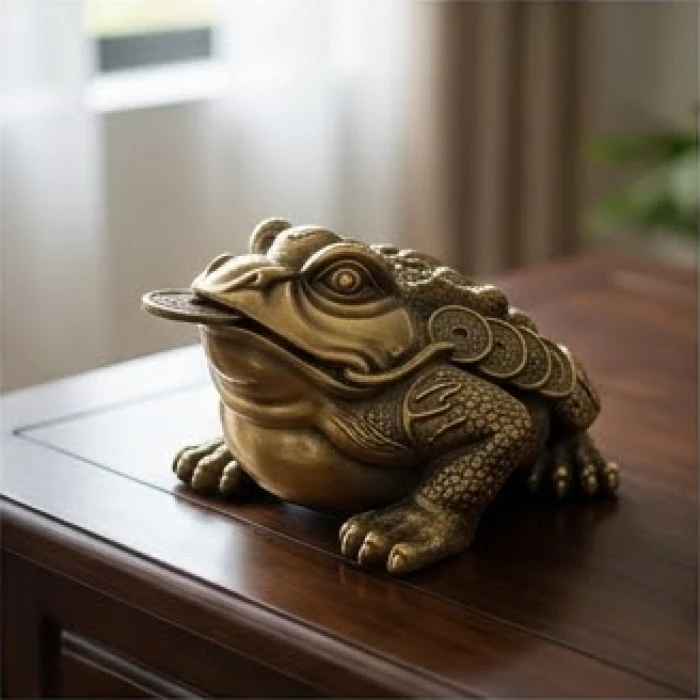 Tượng cóc ngậm tiền đúc bằng đồng nguyên chất với thiết kế vững chãi dành cho mệnh Kim và Thủy