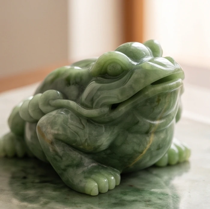 Tượng thiềm thừ làm từ đá thạch anh tự nhiên nguyên khối với các đường vân ngọc độc đáo
