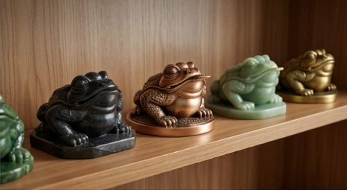 Bộ sưu tập tượng cóc ba chân thiềm thừ bằng đá thạch anh đen và đồng vàng chế tác tinh xảo cho tuổi Mão