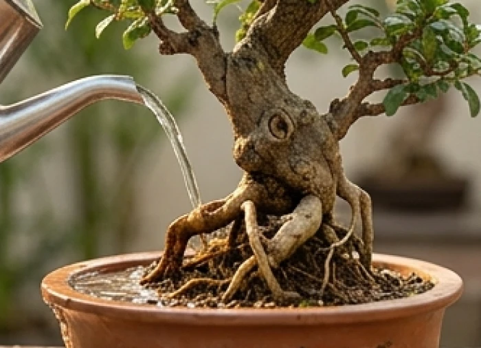 Dòng nước tinh khiết tưới mát cho gốc cây lựu đá cằn cỗi thể hiện mối quan hệ Thủy sinh Mộc.