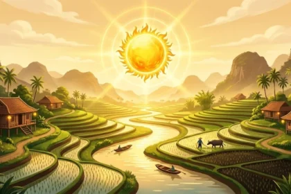 Biểu tượng nguồn năng lượng mặt trời rực rỡ đại diện cho đặc trưng tính cách và phong thủy của mệnh thiên thượng hỏa
