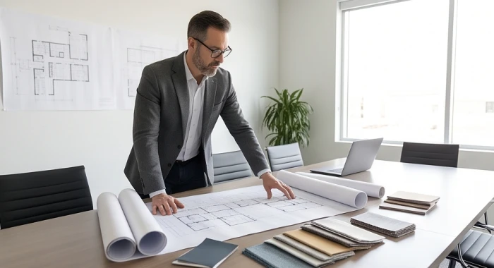 Kiến trúc sư tư vấn bản vẽ thiết kế không gian trang trí nội thất cho cửa hàng dịch vụ