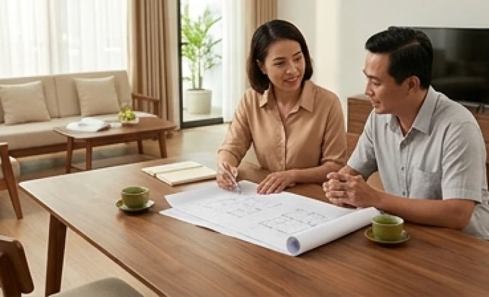 Gia chủ thảo luận cùng người thân lớn tuổi để thống nhất các bước mượn tuổi động thổ xây nhà