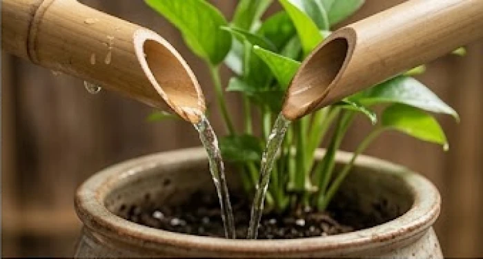 Dòng nước nhỏ tưới mát và nuôi dưỡng mầm cây xanh tươi tượng trưng cho quy luật Thủy sinh Mộc