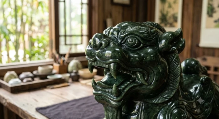 Bức tượng Tỳ Hưu đá tự nhiên đạt chuẩn với đôi mắt sắc nét, răng nanh rõ ràng và bề mặt nhẵn bóng