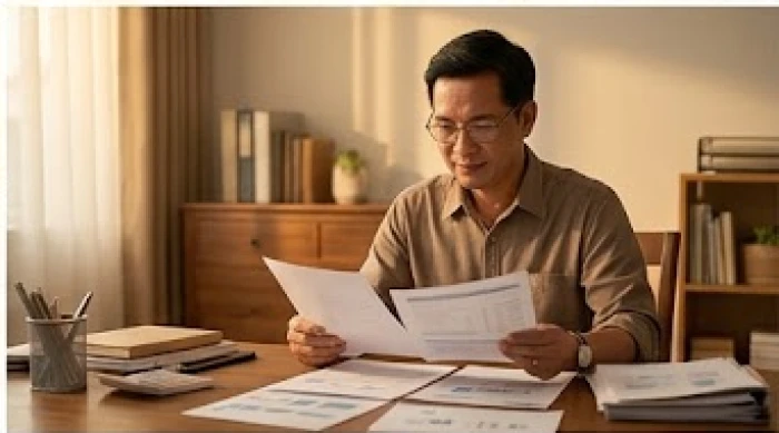 Trụ cột gia đình nam Kỷ Mùi 1979 đang tập trung xem xét các tài liệu lập kế hoạch tài chính cho tương lai
