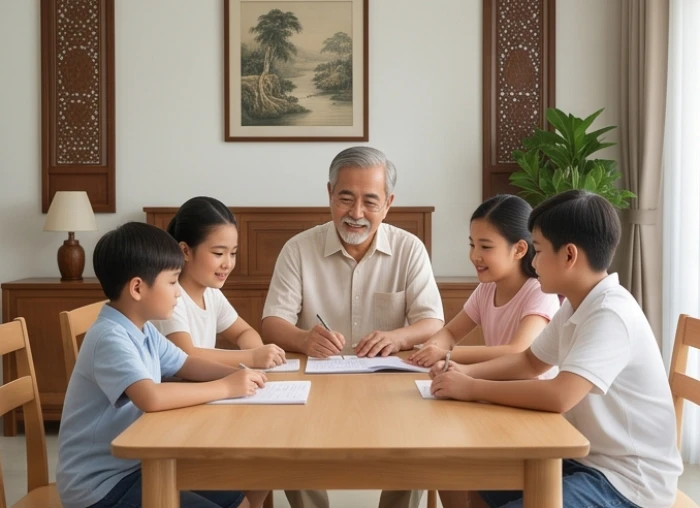 Người cha trụ cột tuổi kỷ sửu 1949 chỉ bảo con cháu với phong thái uy nghiêm và điềm đạm