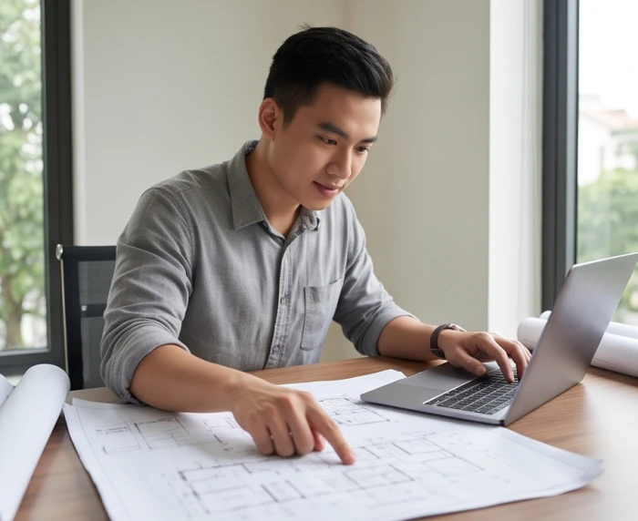 Nam giới làm việc hăng say với phong thái tự chủ và tập trung triển khai ý tưởng mới trong văn phòng