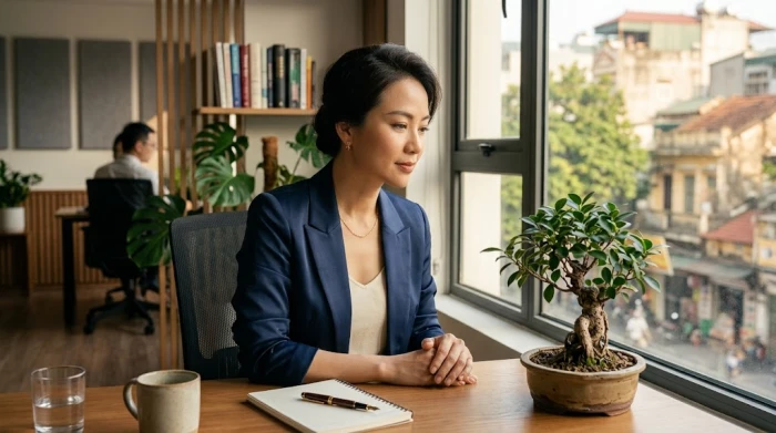 Hình ảnh minh họa sự tinh tế và thế giới nội tâm sâu sắc thể hiện rõ tính cách nữ tuổi mão trong không gian làm việc