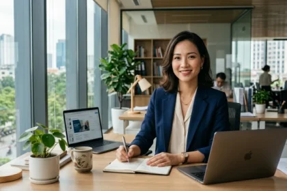 Chân dung một người phụ nữ Việt Nam hiện đại thể hiện rõ tính cách nữ tuổi thìn độc lập và quyết đoán trong công việc
