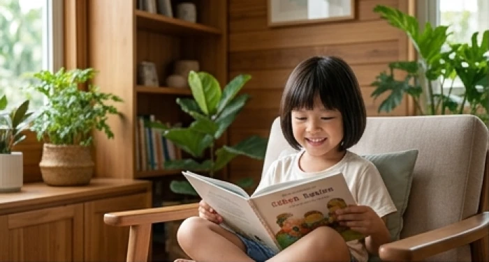 Trẻ nhỏ tuổi Kỷ Hợi đang vui vẻ chơi đùa trong không gian phòng khách ngập tràn ánh sáng tự nhiên