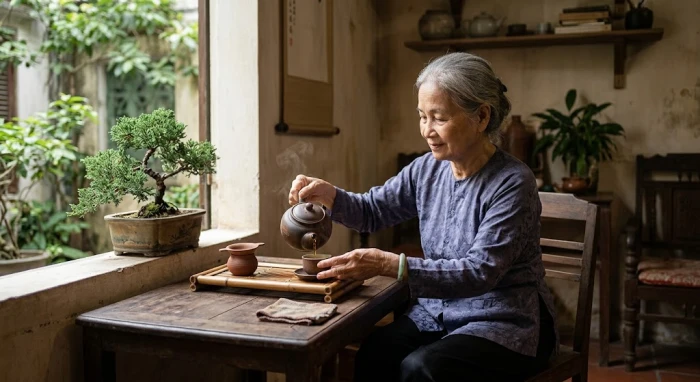 Hình ảnh người lớn tuổi điềm tĩnh phản ánh chân thực tính cách tuổi Ất Mùi 1955 trong đời sống