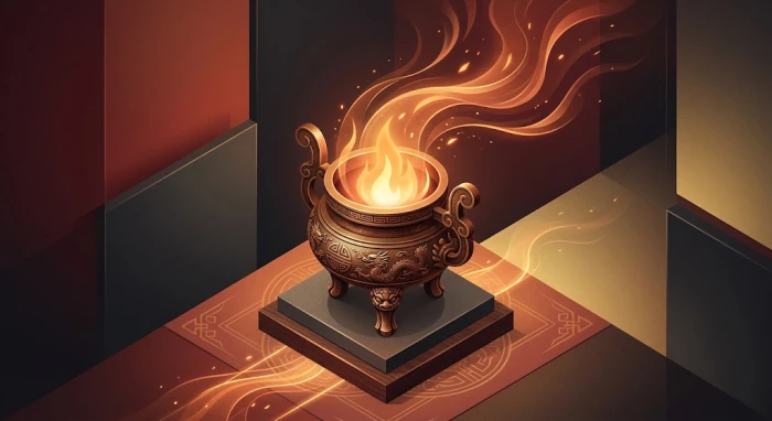 Minh họa khái niệm ngọn lửa trong lư đồng truyền thống đại diện cho tính cách tuổi bính dần 1986