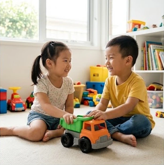 Bé sinh năm Bính Thân 2016 vui vẻ chia sẻ đồ chơi và tương tác tự tin với bạn bè nhờ sự ấm áp của mệnh Hỏa