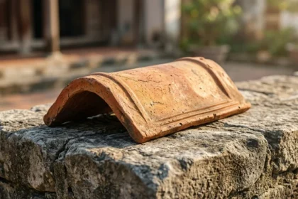 Đồ họa khái niệm về tính cách tuổi Bính Tuất 2006 với biểu tượng mái ngói đất nung vững chãi