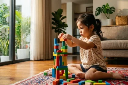 Bé gái vui vẻ tập trung vẽ tranh thể hiện sự sáng tạo và tính cách tuổi đinh dậu 2017 của trẻ em mệnh Sơn Hạ Hỏa