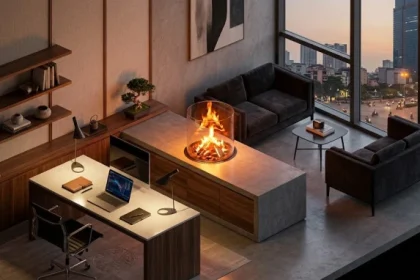 Biểu tượng ngọn lửa nhiệt huyết cháy âm ỉ trên bàn làm việc hiện đại thể hiện tính cách tuổi đinh mão 1987
