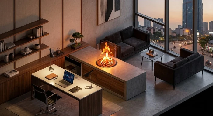 Biểu tượng ngọn lửa nhiệt huyết cháy âm ỉ trên bàn làm việc hiện đại thể hiện tính cách tuổi đinh mão 1987