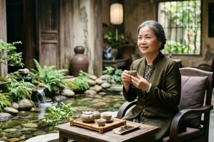 Chân dung người Việt trung niên điềm đạm bên tiểu cảnh nước tĩnh lặng phản ánh tính cách tuổi đinh mùi 1967