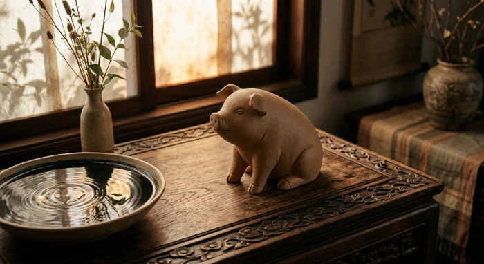 Hình minh họa nghệ thuật về tính cách tuổi hợi kết hợp các yếu tố ngũ hành trong không gian văn hóa Việt Nam