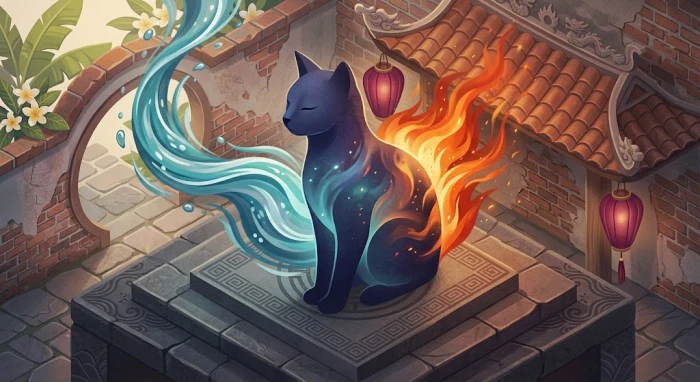 Hình ảnh trừu tượng thể hiện tính cách tuổi mão với sự đối lập giữa vẻ ngoài điềm tĩnh và nội tâm sâu sắc
