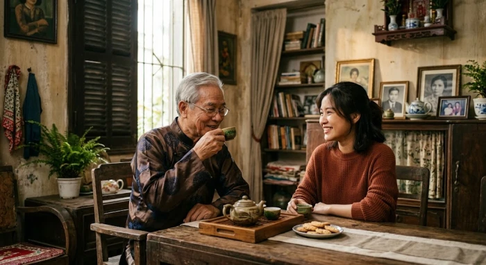 Chân dung người ông Việt Nam hiền từ trò chuyện cùng cháu gái giúp thấu hiểu tính cách tuổi mậu tý 1948 trong gia đình