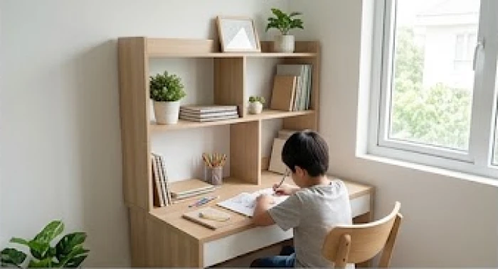 Góc học tập độc lập yên tĩnh giúp trẻ sinh năm 2012 phát huy tư duy sáng tạo và tự giác làm bài