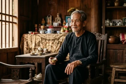 Chân dung người lớn tuổi mang đậm nét tính cách tuổi quý tỵ 1953 với phong thái điềm đạm và ánh mắt trí tuệ