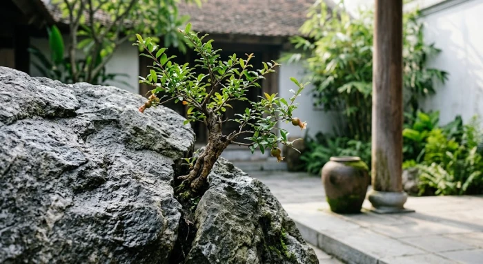 Hình ảnh minh họa sâu sắc về tính cách tuổi tân dậu 1981 với biểu tượng thạch lựu mộc kiên cường