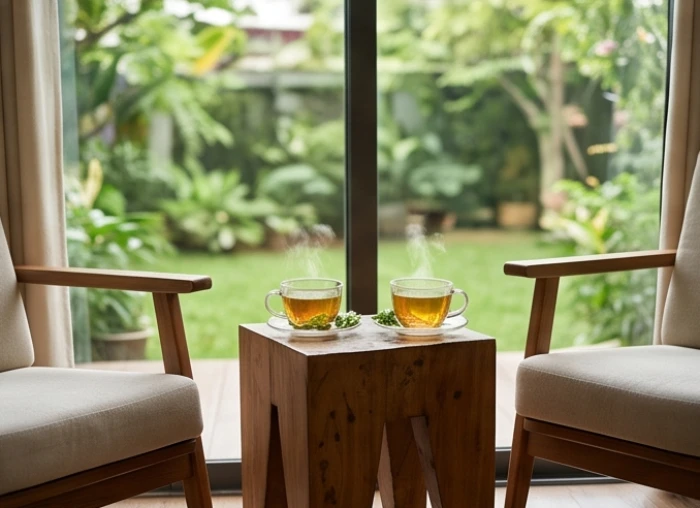 Tách trà ấm và không gian thư giãn hỗ trợ làm dịu căng thẳng trong tình duyên của người tuổi ất dậu 2005