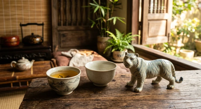Không gian phong thủy hài hòa với các vật phẩm truyền thống giúp cân bằng tình duyên tuổi dần
