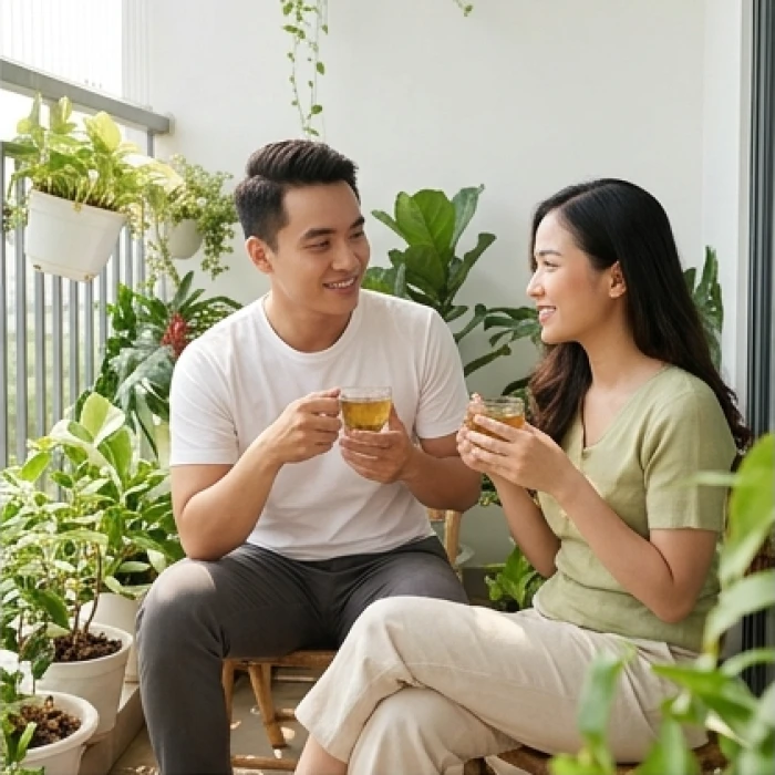 Cặp đôi vợ chồng trẻ tuổi Kỷ Mão chia sẻ khoảnh khắc hạnh phúc và thấu hiểu bên ban công ngập nắng