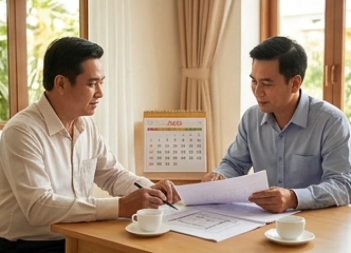 Gia chủ kiểm tra bảng tính tuổi âm lịch 2026 chuẩn bị thủ tục mượn tuổi làm nhà do vướng hạn Kim Lâu