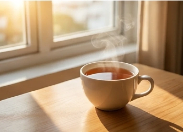 Tách trà ấm đặt cạnh cửa sổ đầy nắng giúp bổ sung sinh khí cho người khuyết Hỏa vào mùa đông