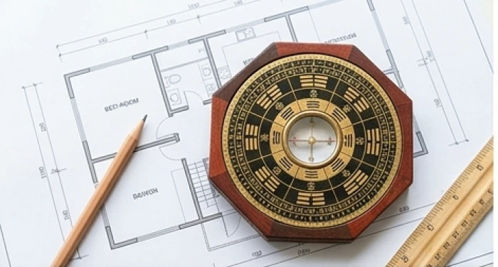 Bản đồ bát quái định hướng Đông Nam Sinh Khí trên bản vẽ mặt bằng nhà cho gia chủ tuổi Quý Mão 1963