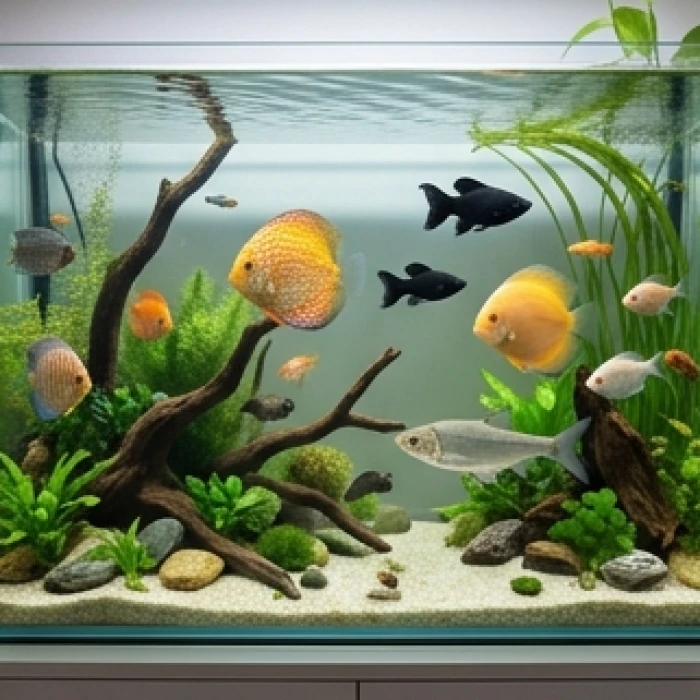 Các giống cá màu vàng, đen, bạc và đỏ được thả trong hồ thủy sinh tương ứng với năm nạp âm tuổi Dậu