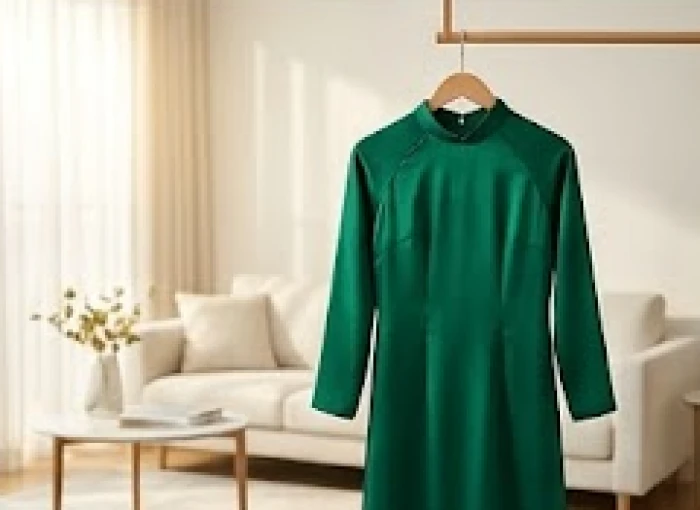 Bộ trang phục màu xanh lục thanh lịch diện mùng 1 Tết mang lại may mắn cho người tuổi Hợi