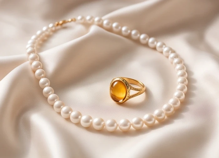 Chuỗi vòng cổ ngọc trai trắng tinh tế tôn lên vẻ đẹp sang trọng cho nữ mạng Bính Thân.