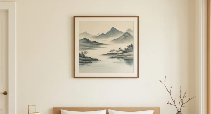 Tranh phong cảnh sơn thủy treo hướng Đông phòng ngủ nữ mạng Canh Tuất