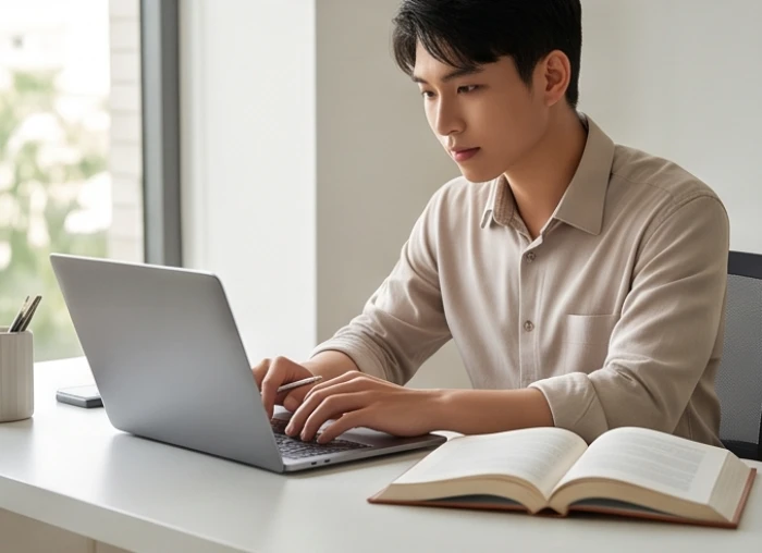 Người trẻ tuổi Đinh Sửu tập trung trau dồi chuyên môn trên bàn làm việc gọn gàng