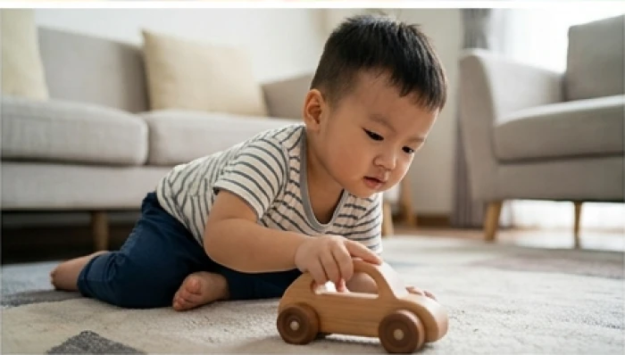Em bé tuổi Dần giữ chặt chiếc xe đồ chơi yêu thích để bảo vệ ranh giới cá nhân khi đang vui chơi