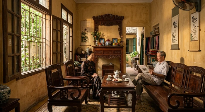 Không gian sống hợp phong thủy theo tử vi trọn đời tuổi canh tý 1960 nam mạng với gam màu vàng đất ấm áp và vững chãi