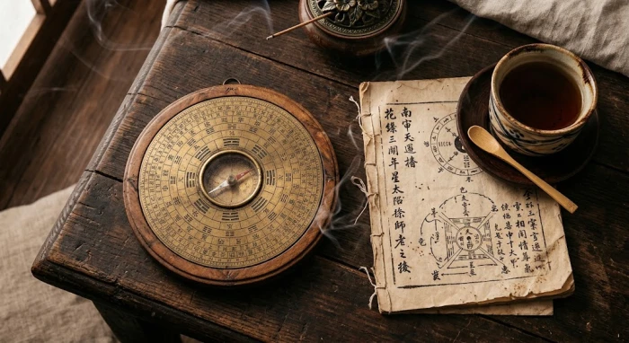 Sách phong thủy và la bàn luận giải tử vi trọn đời tuổi đinh hợi 1947 nữ mạng trên bàn gỗ truyền thống